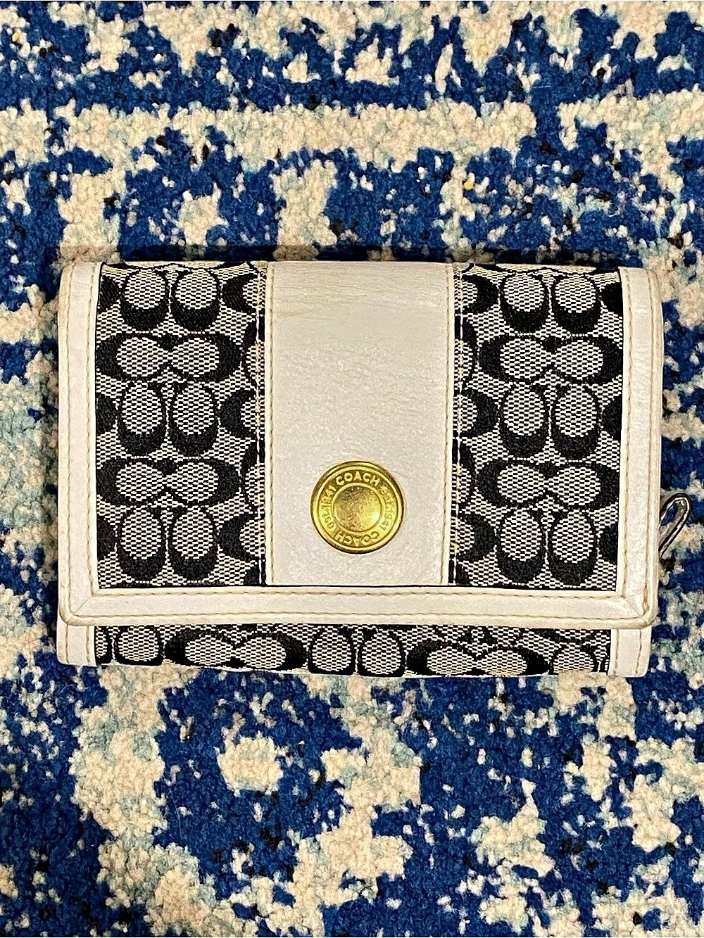 Coach Signature Stripe Medium Wallet in Black & White